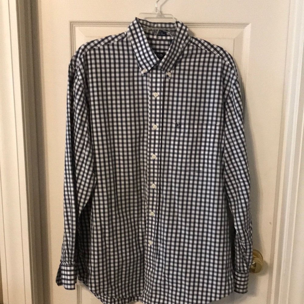 IZOD Easy Care LS Sz Lg navy & white plaid dress shirt 100% cotton